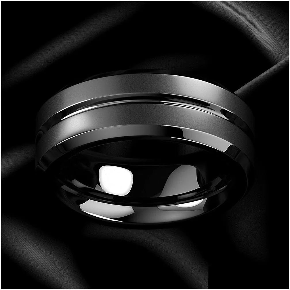 8mm Mens Jewelry Tungsten Carbide Ring Black Groove Stainless Steel Wedding Ring