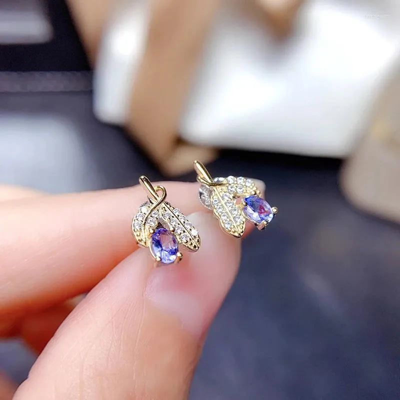 14k Gold Plated Inlaid Gemstone Purple Stud Earrings