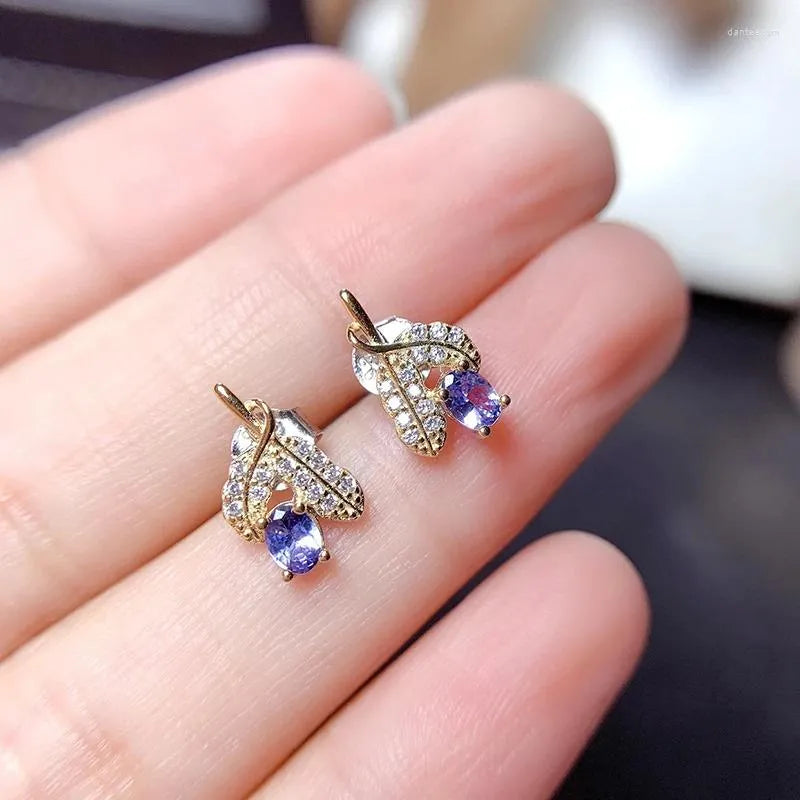 14k Gold Plated Inlaid Gemstone Purple Stud Earrings