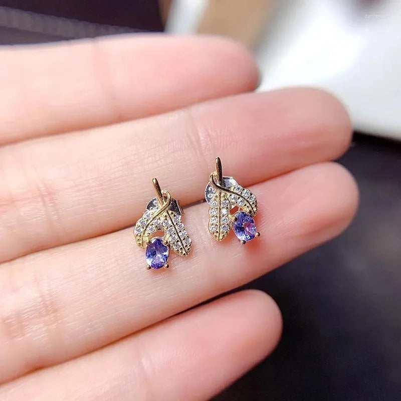 14k Gold Plated Inlaid Gemstone Purple Stud Earrings