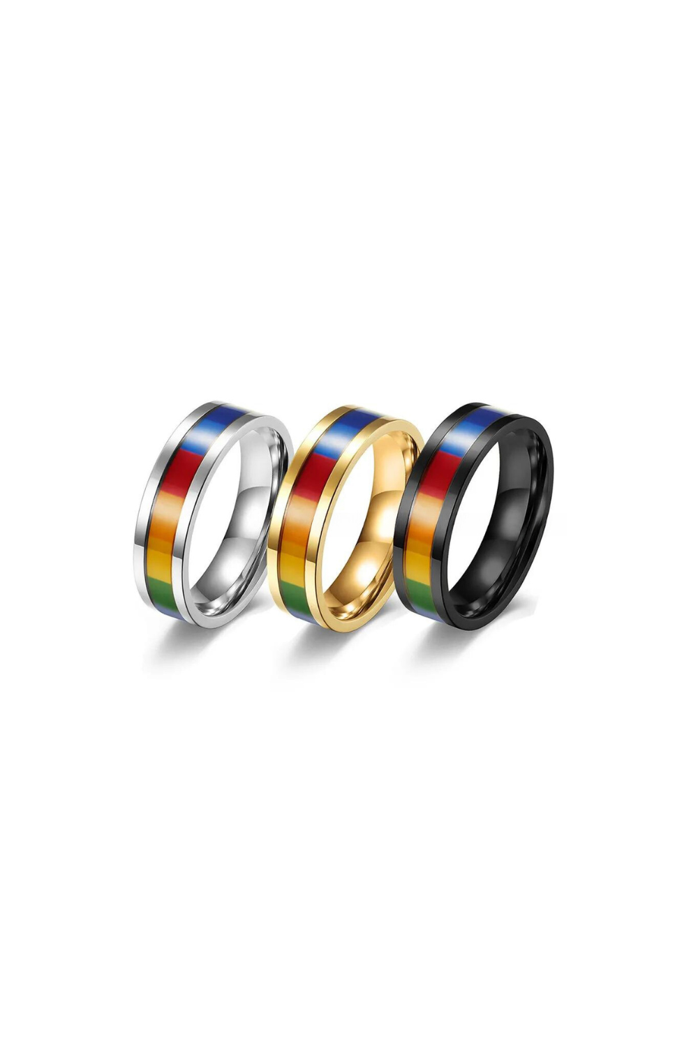 Stainless Steel Rainbow Ring for Men or Women Wedding Bands LGBTQ