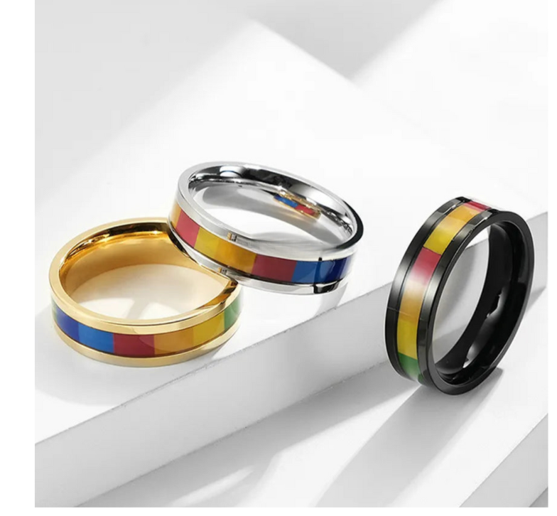 Stainless Steel Rainbow Ring for Men or Women Wedding Bands LGBTQ