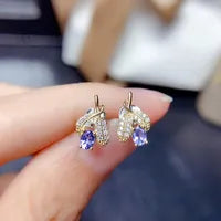 14k Gold Plated Inlaid Gemstone Purple Stud Earrings