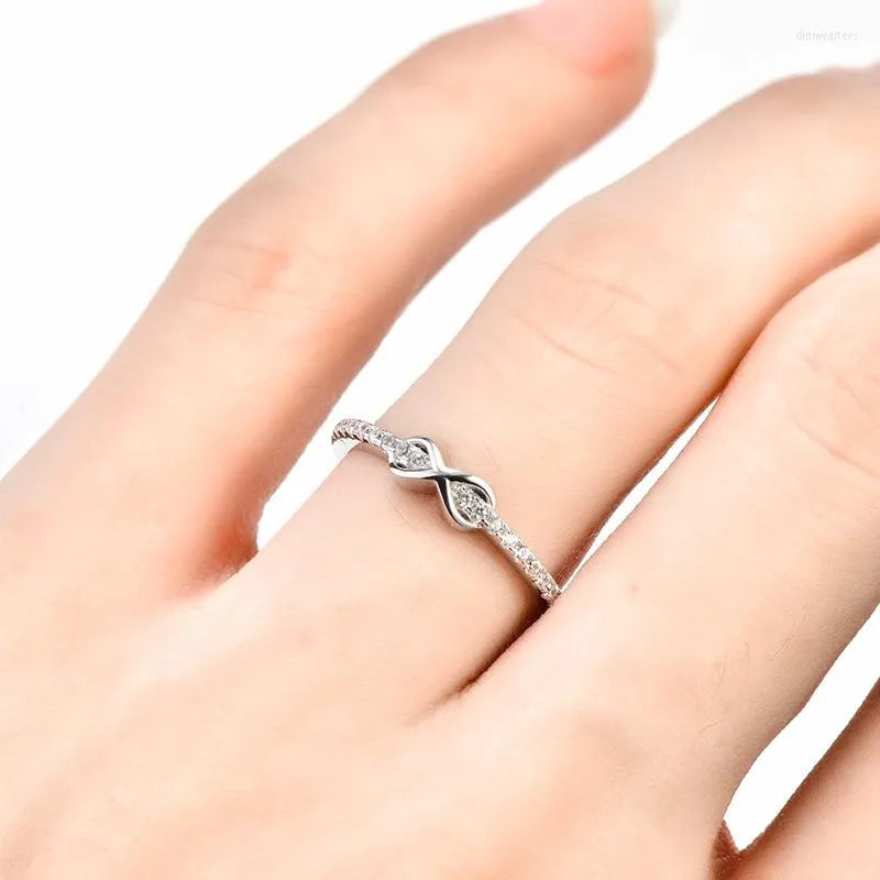 925 Silver Delicate Crystal CZ Infinity Ring For Women