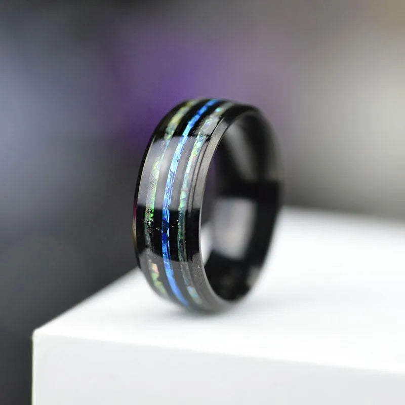 8mm Rose Gold Ring Tungsten Stainless Steel Rings Inlay Abalone Shell Blue Opal Rings Men Wedding Jewelry