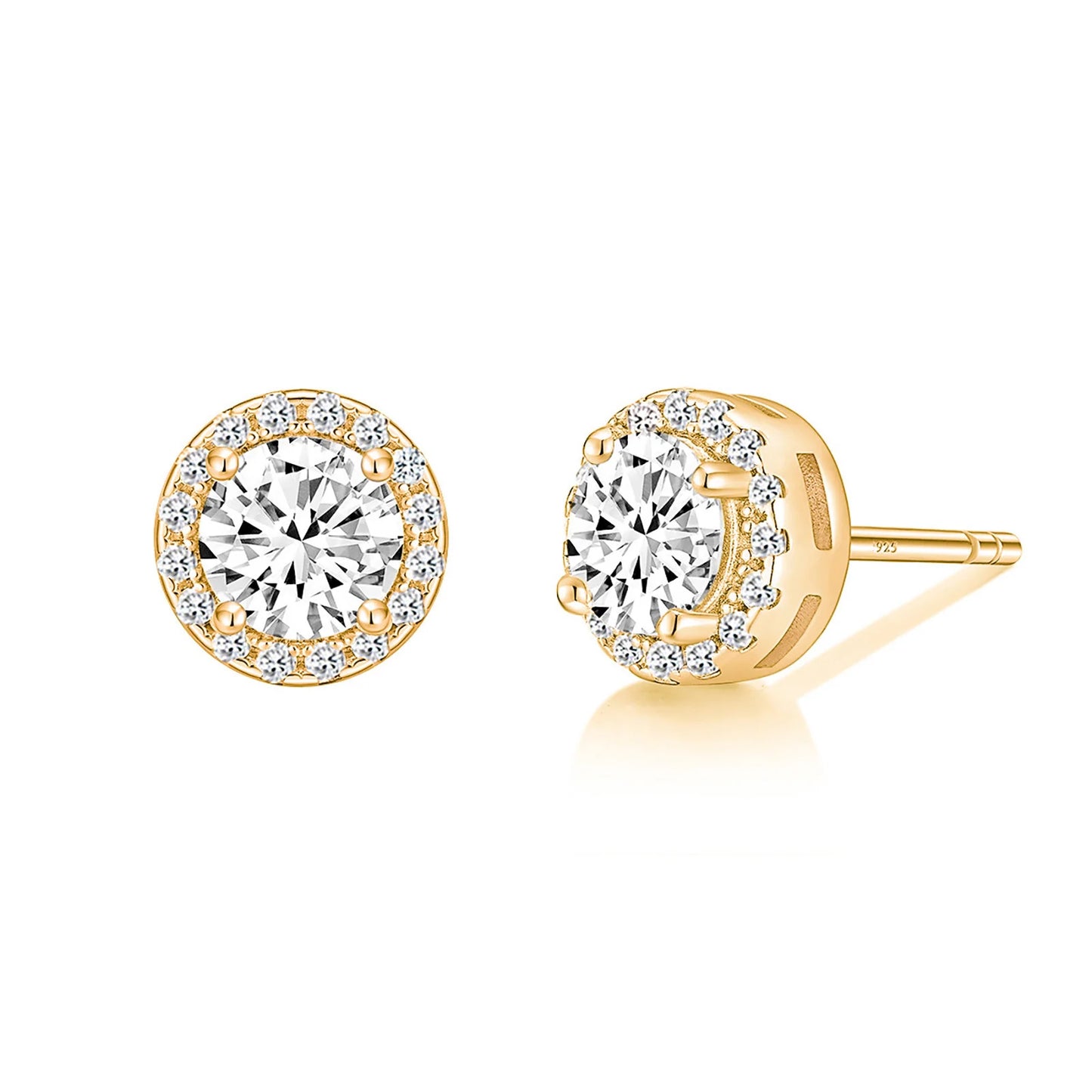 925 Sterling Silver 0.5CT Round Cut Cubic Zirconia Stud Earrings in Gold, Silver, Rose Gold