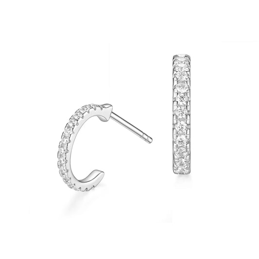 925 Sterling Silver Earrings Women CZ Cubic Zirconia Half Hoop Earrings Stud Fashion Jewelry