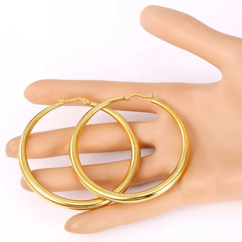 Real 18K Gold Silver Plated Big Hoop Earrings for Women