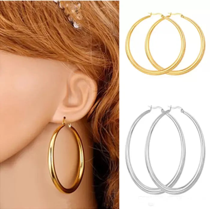 Real 18K Gold Silver Plated Big Hoop Earrings for Women