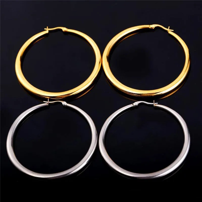 Real 18K Gold Silver Plated Big Hoop Earrings for Women