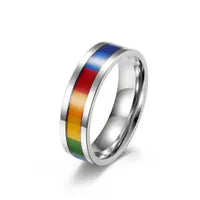 Stainless Steel Rainbow Ring for Men or Women Wedding Bands LGBTQ