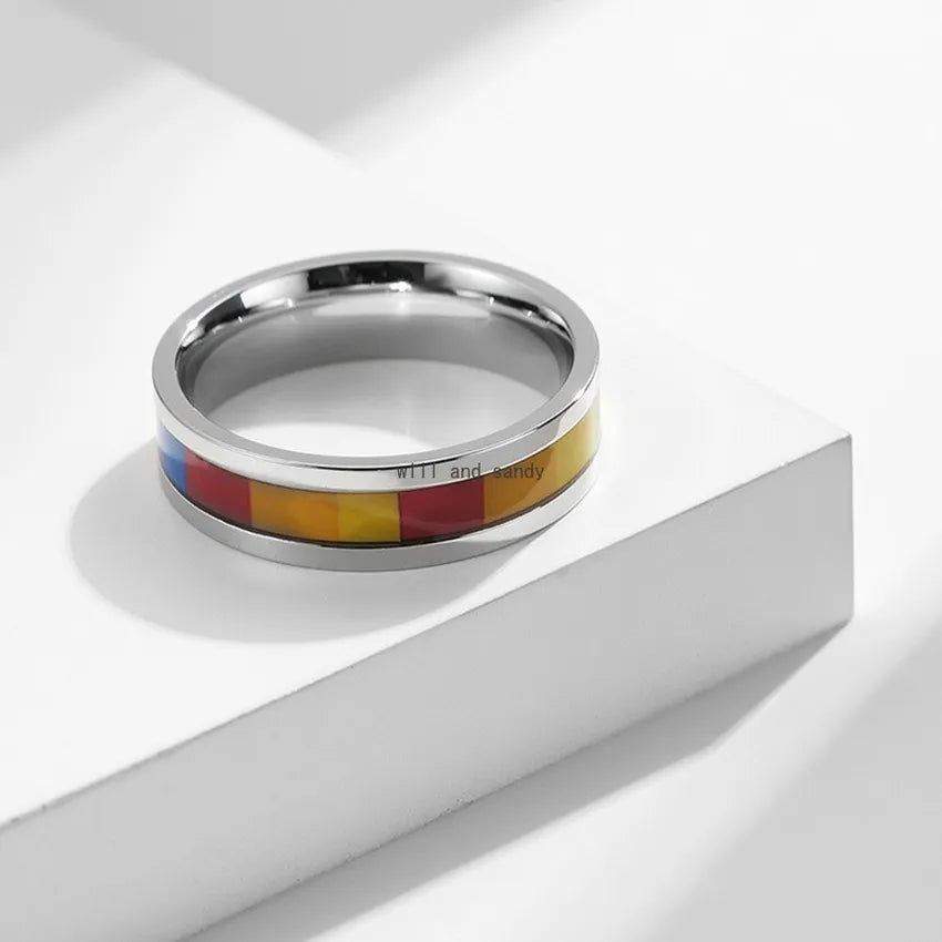 Stainless Steel Rainbow Ring for Men or Women Wedding Bands LGBTQ