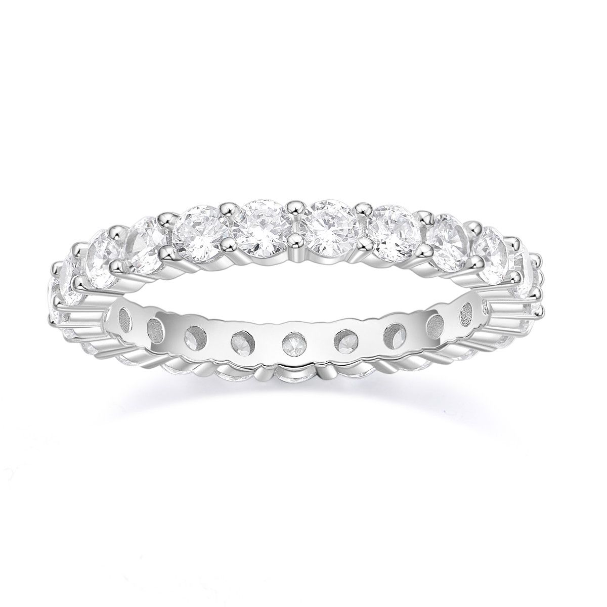 3mm 925 Sterling Silver Round Cubic Zirconia Stackable Eternity Ring