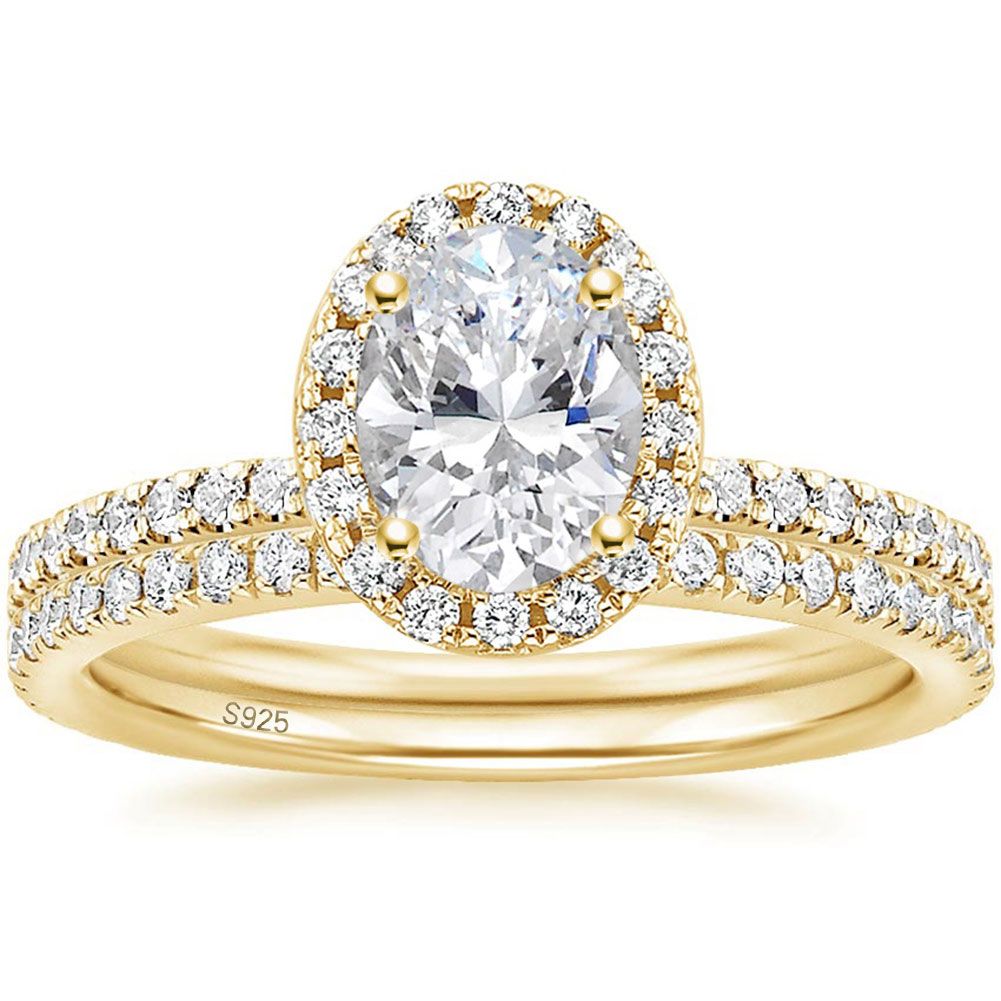 1.5CT 925 Sterling Silver, 14k Gold Plated, or Rose Gold Color Cubic Zirconia Oval Cut CZ Engagement Ring Set