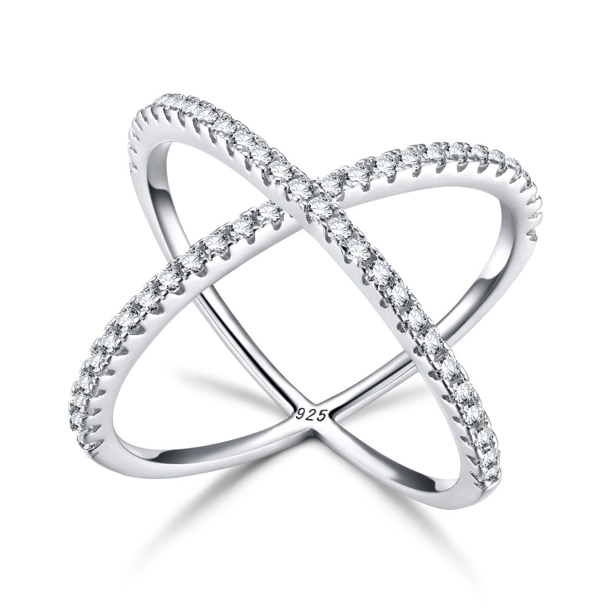 925 Sterling Silver X Shape Cross Design Cubic Zircon Ring