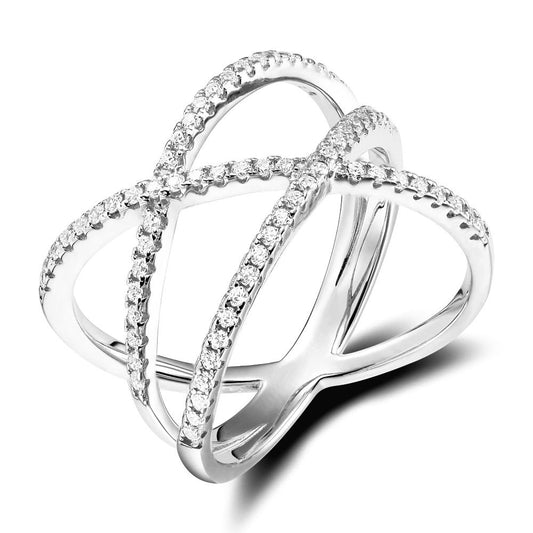 925 Sterling Silver X Shape Cross Cubic Zircon Ring