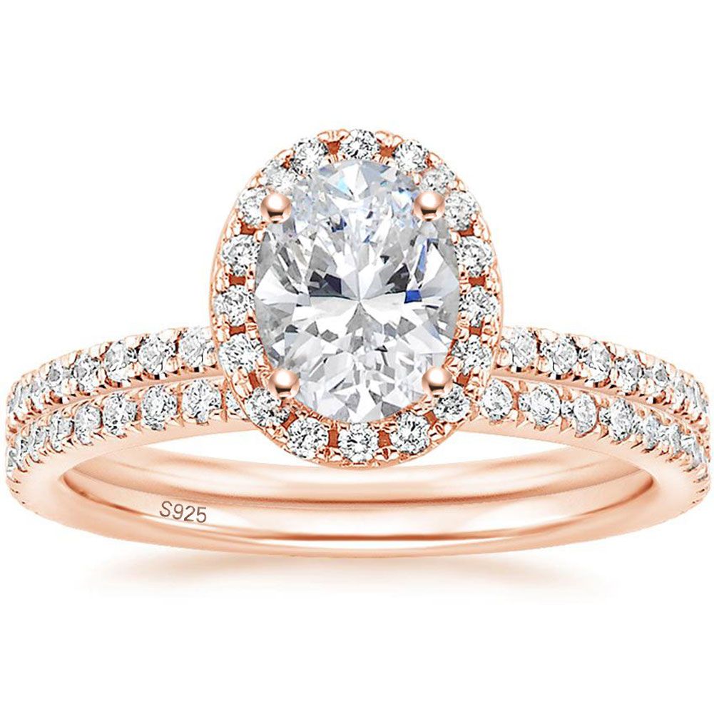1.5CT 925 Sterling Silver, 14k Gold Plated, or Rose Gold Color Cubic Zirconia Oval Cut CZ Engagement Ring Set