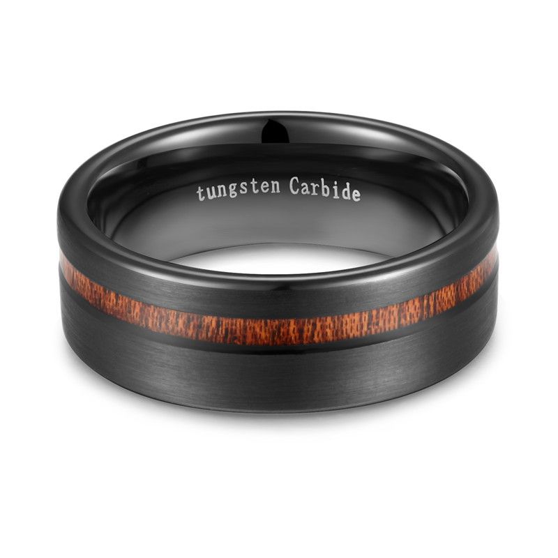 8mm Black Wood Line Tungsten Carbide Ring