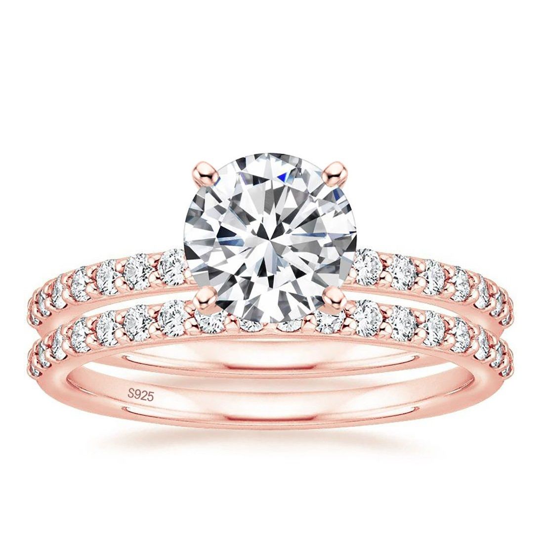 1.25CT 925 Sterling Silver, Rose Gold Color, or 14k Gold Plated Round Solitaire CZ Ring Set