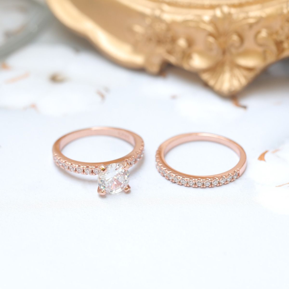 1.25CT 925 Sterling Silver, Rose Gold Color, or 14k Gold Plated Round CZ Ring Set