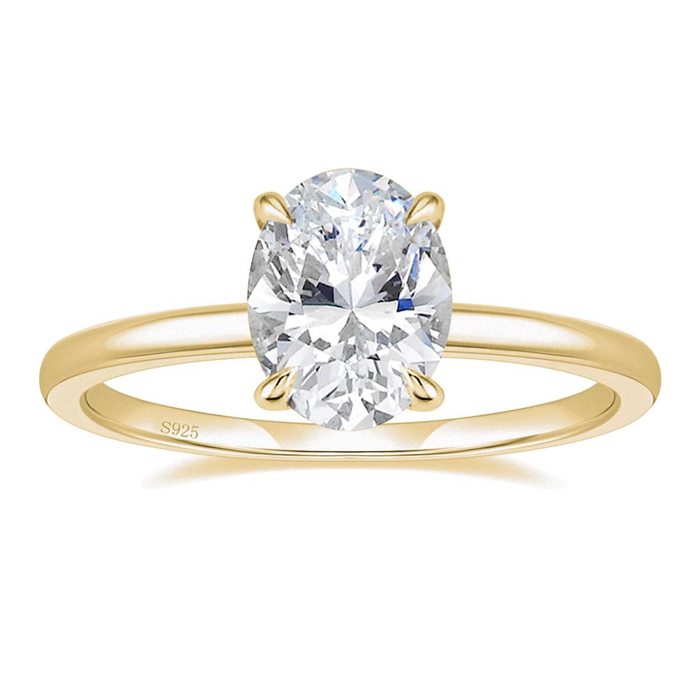 3ct 925 Sterling Silver or 14k Gold Plated Oval Cut Zirconia Diamond Solitaire Ring
