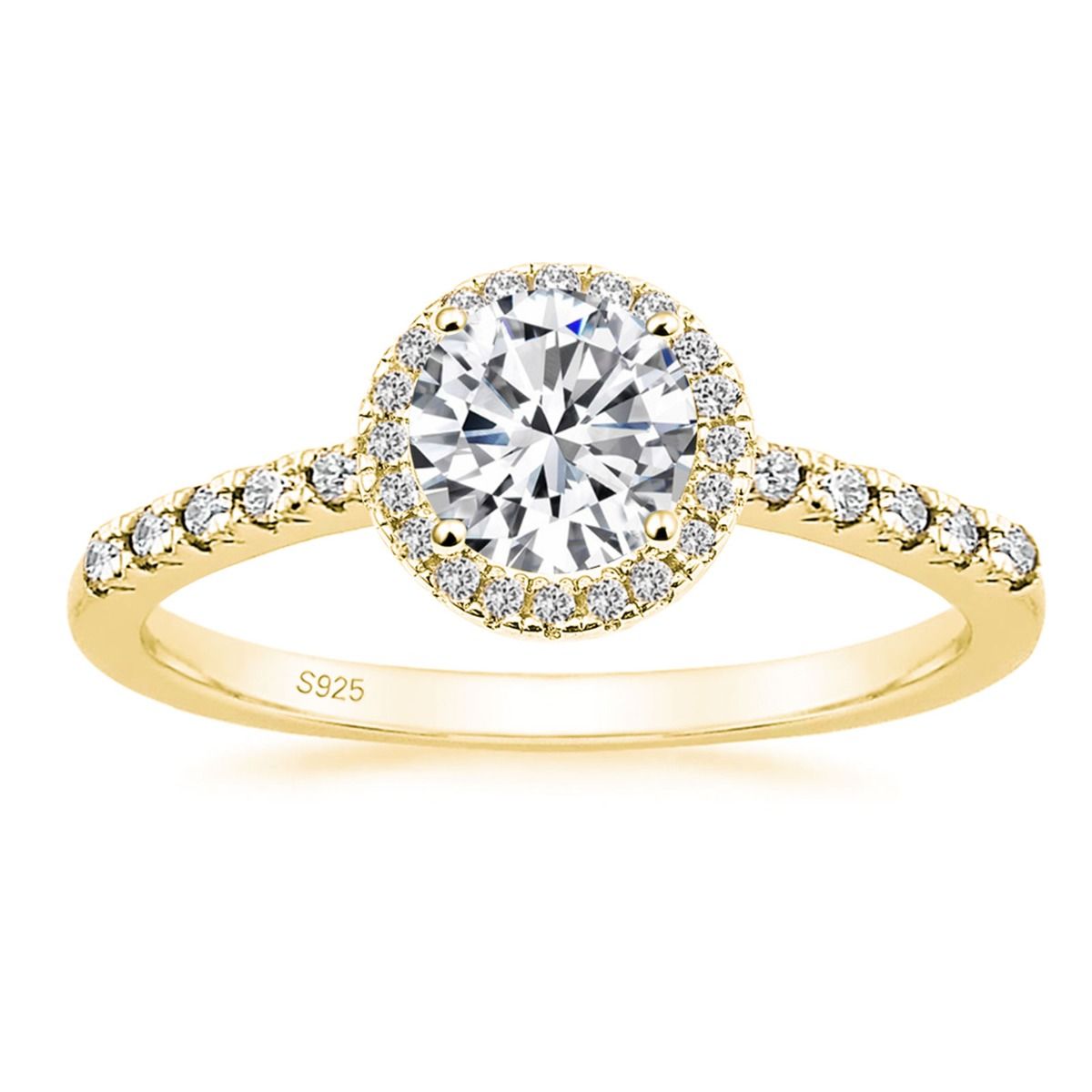 1.25Ct 925 Sterling Silver or 14k Gold Plated Round Halo Cubic Zirconia Ring